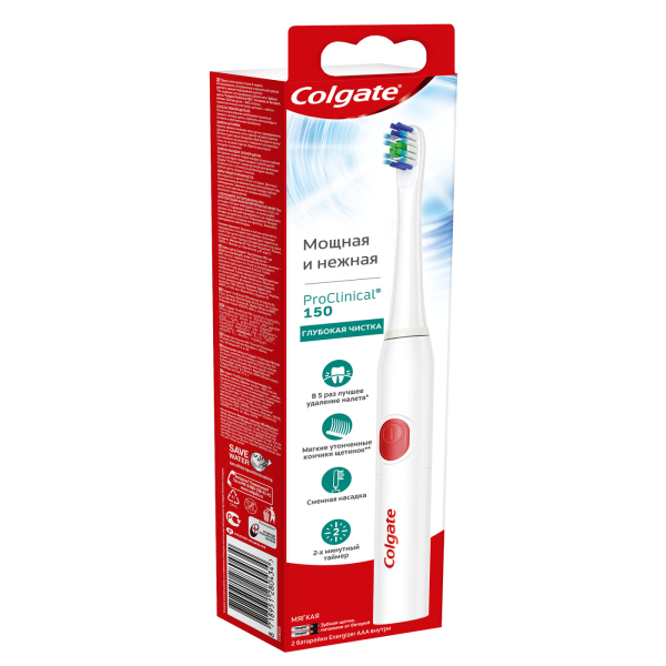 Зубная щетка Colgate Pro Clinical 150, питаемая от батарей, мягкая