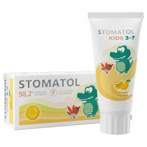 Зубная паста Stomatol Banana & Mango детская 3 - 7 лет 50гр