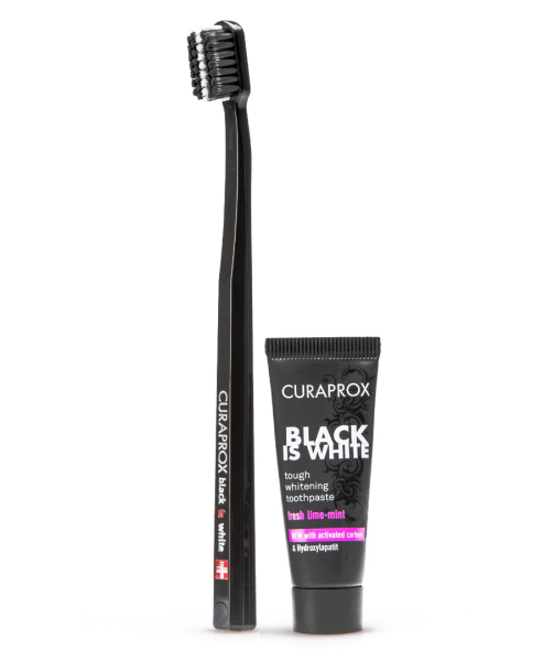 Зубная щетка Black Is White CS 8760 черная и мини-версия зубной пасты BIW