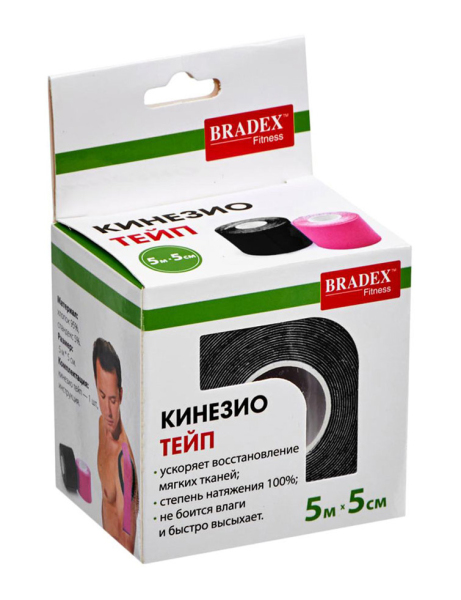 Кинезио тейп Bradex, 5 м х 5 см, чёрный