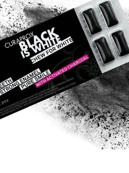 Отбеливающая жевательная резинка Curaprox Black is White + зубная паста BE YOU 10 мл в подарок