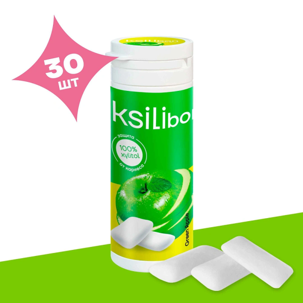 Жевательная резинка Ksilibon Gum Зеленое яблоко, 30 шт
