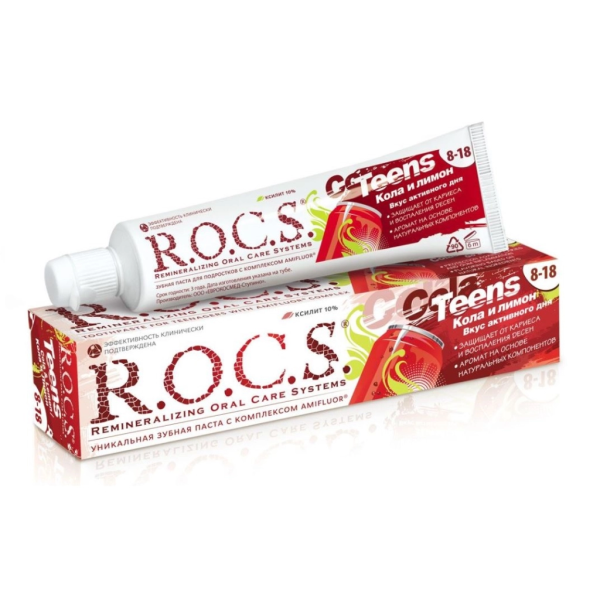 Подростковая зубная паста R.O.C.S. Teens Кола и лимон, 8-18 лет