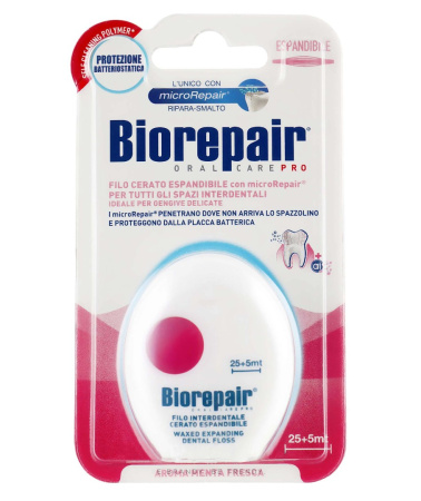 Объемная зубная нить Biorepair Filo Cerato Espandibile antibatterico, 30 м