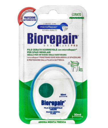 Тонкая зубная нить Biorepair Filo Cerato Scorrevole antibatterico, 50 м